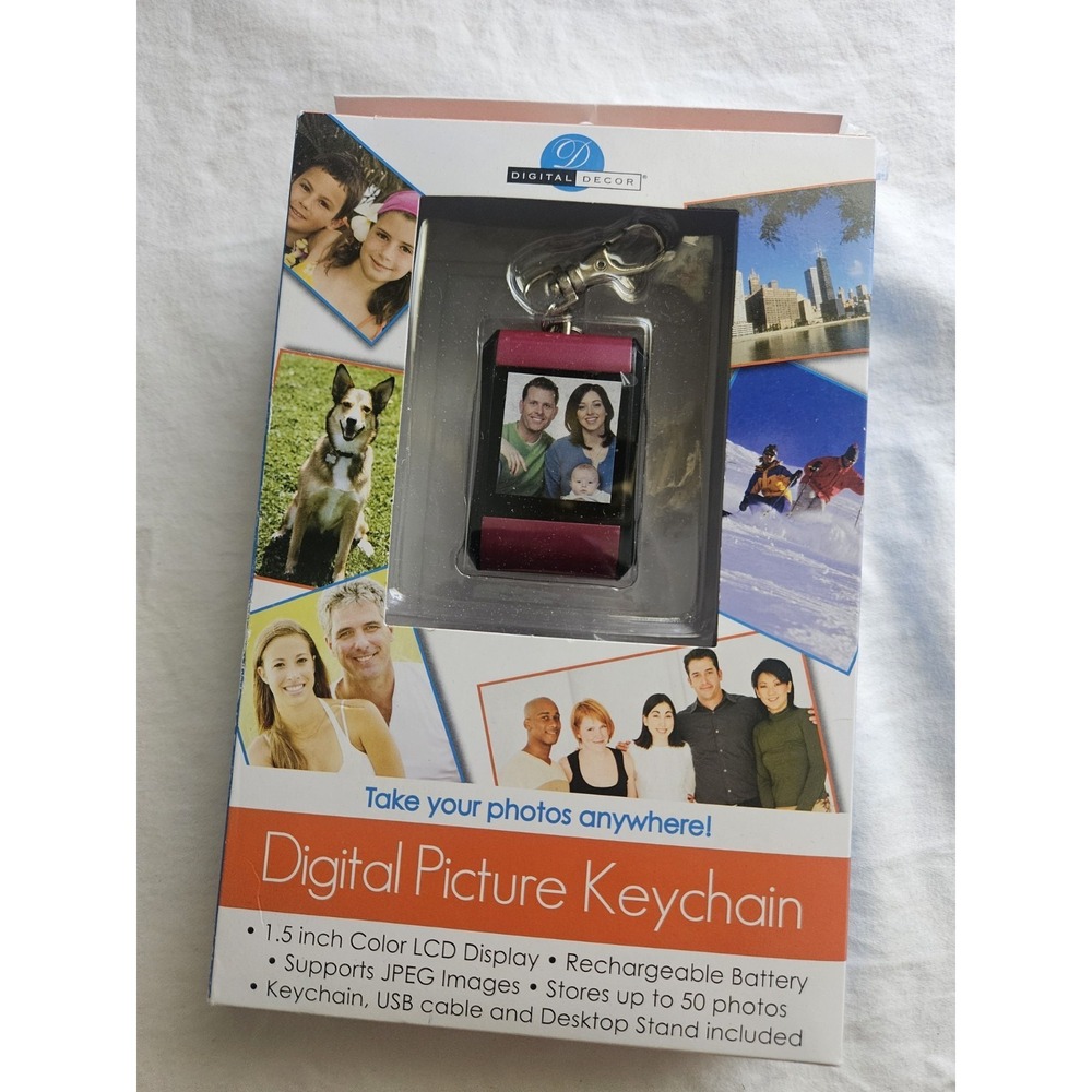 Digital Decor Picture Keychain 1.5in LCD Maroon/Red USB Rechargeable 50 Photos